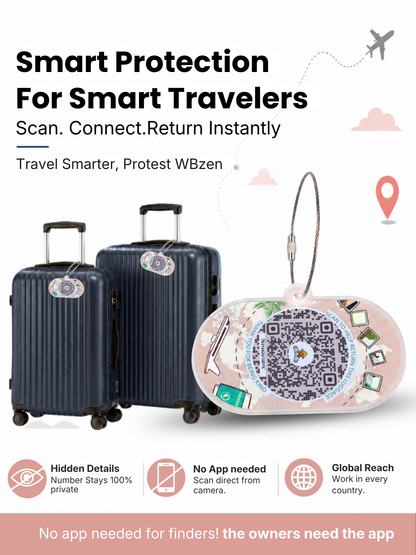 Smart Luggage Tag with QR Owners ID | Supports Global Lost & Found Recovery – Holiday Themed Peach (Pack of 2)