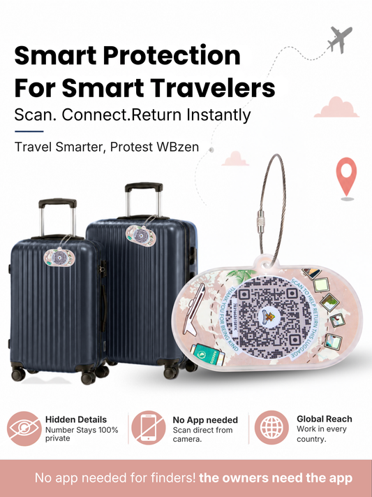 Smart Luggage Tag with QR Owners ID | Supports Global Lost & Found Recovery – Holiday Themed Peach (Pack of 2)