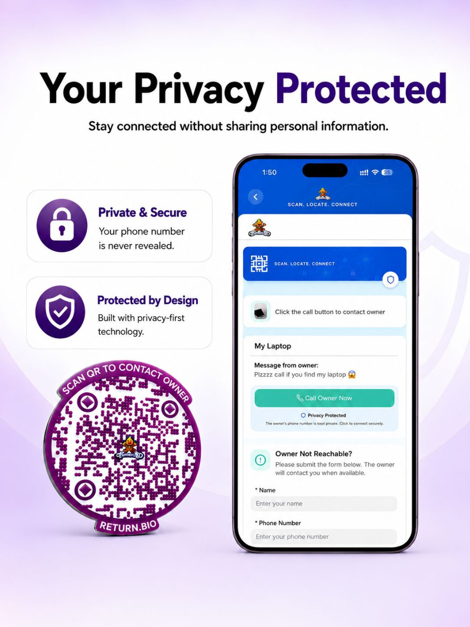 Smart QR Contact Permanent stickers to protect all your valuables like Passport, Electronics, Phones, Wallets (Pack of 8) | Supports Global Lost & Found Recovery