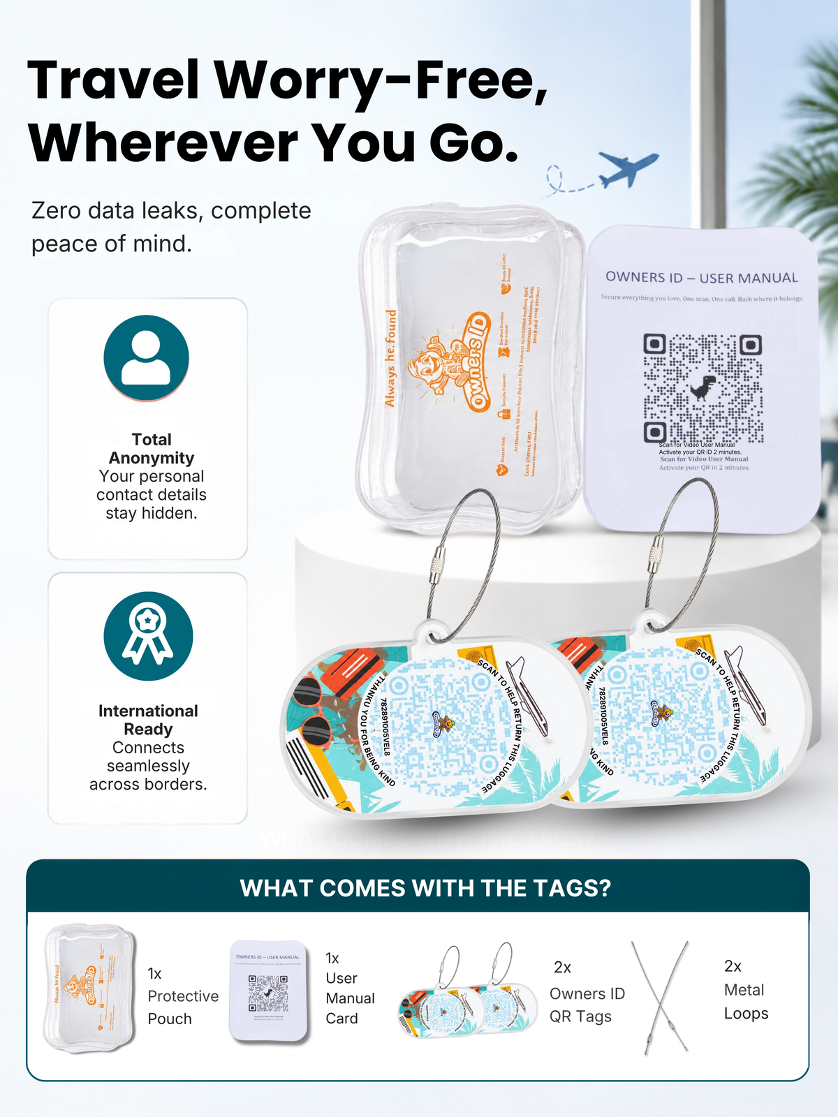 Smart Luggage Tag with QR Owners ID | Supports Global Lost & Found Recovery – Holiday Themed Teal (Pack of 2)