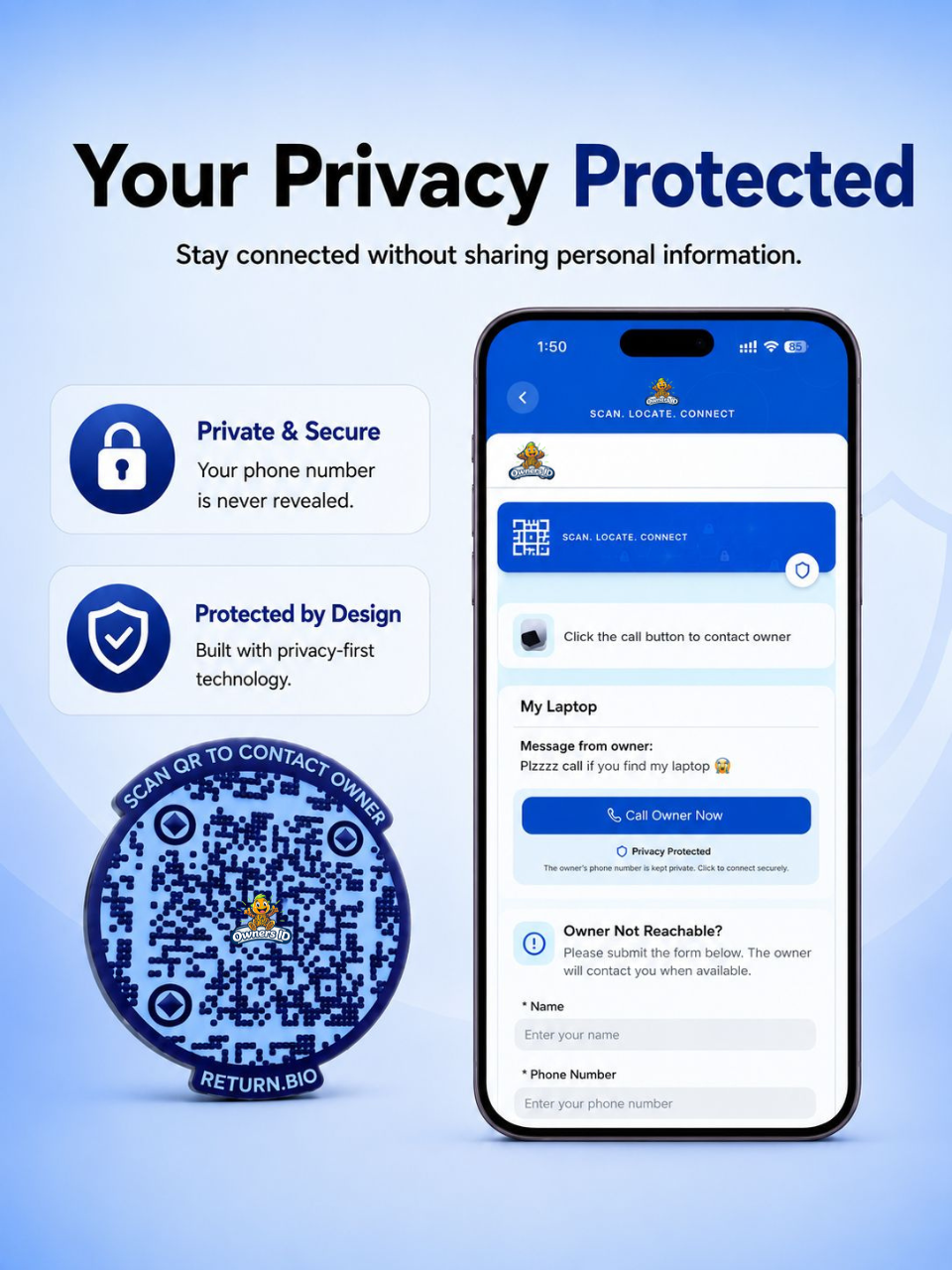 Blue Berry | Global Lost & Found recovery Smart QR stickers for every day essentials like Laptops, Phones, Wallets, Passport (Pack Of 8)
