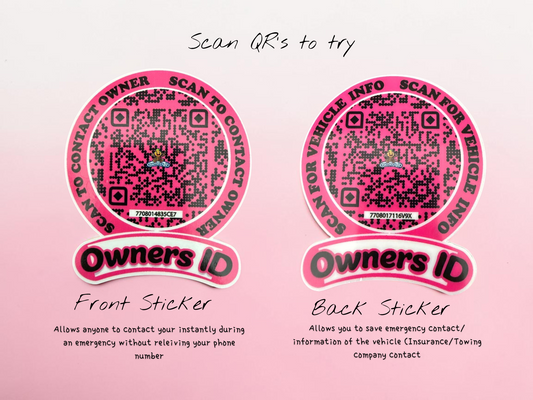 Smart Owners ID QR Car Sticker - Expression Design - Pink (Inside Windshield) | Double-Sided QR Code | Scan to Contact Owner Without Phone Number | Emergency Contact & Vehicle Info Tag