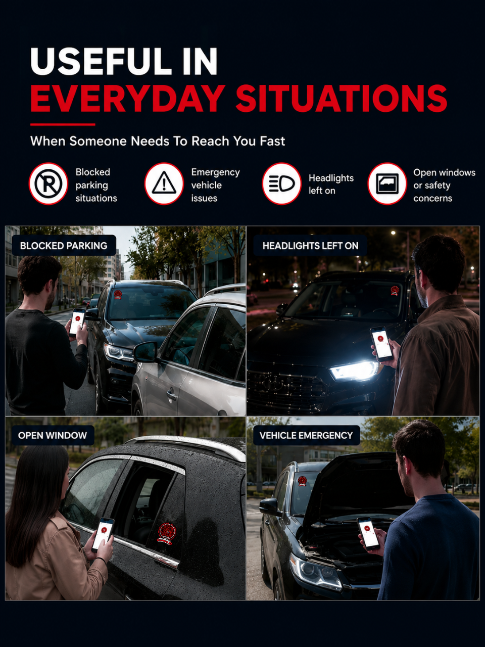 Smart Owners ID QR Car Sticker - Black Mamba Design - Red & Black(Inside Windshield) | Double-Sided QR Code | Scan to Contact Owner Without Phone Number | Emergency Contact & Vehicle Info Tag