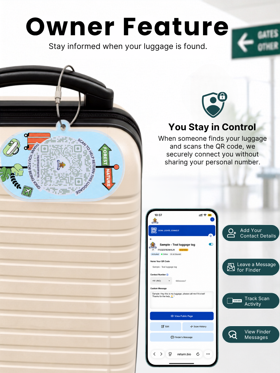 Smart Luggage Tag with QR Owner ID | Supports Global Lost & Found Recovery – Forest Nature (Pack of 2)