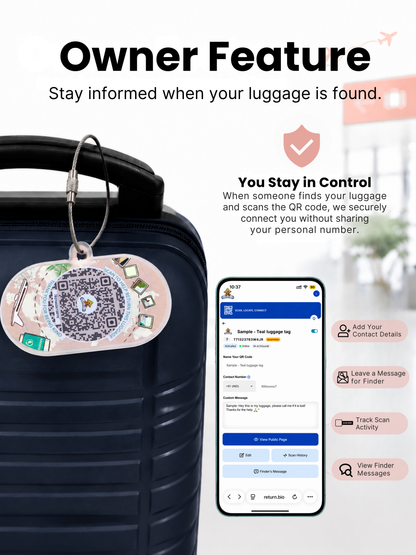 Smart Luggage Tag with QR Owners ID | Supports Global Lost & Found Recovery – Holiday Themed Peach (Pack of 2)
