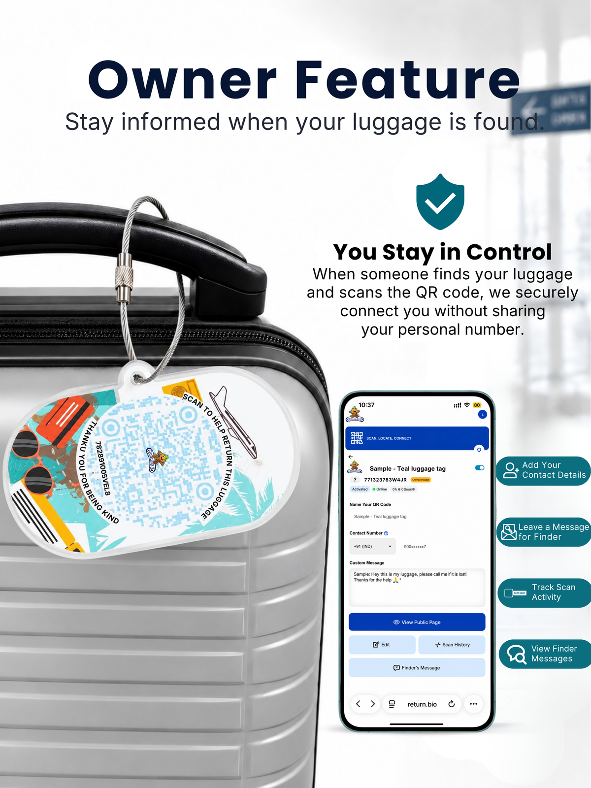 Smart Luggage Tag with QR Owners ID | Supports Global Lost & Found Recovery – Holiday Themed Teal (Pack of 2)