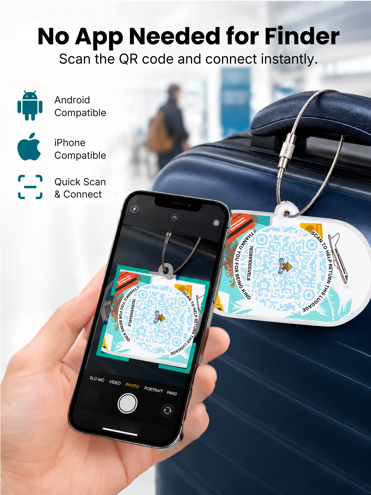 Smart Luggage Tag with QR Owners ID | Supports Global Lost & Found Recovery – Holiday Themed Teal (Pack of 2)