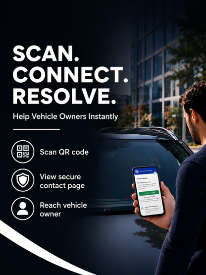 Smart Owners ID QR Car Sticker - Stealth Design (Inside Windshield) | Double-Sided QR Code | Scan to Contact Owner Without Phone Number | Emergency Contact number Sticker & Vehicle Info Tag