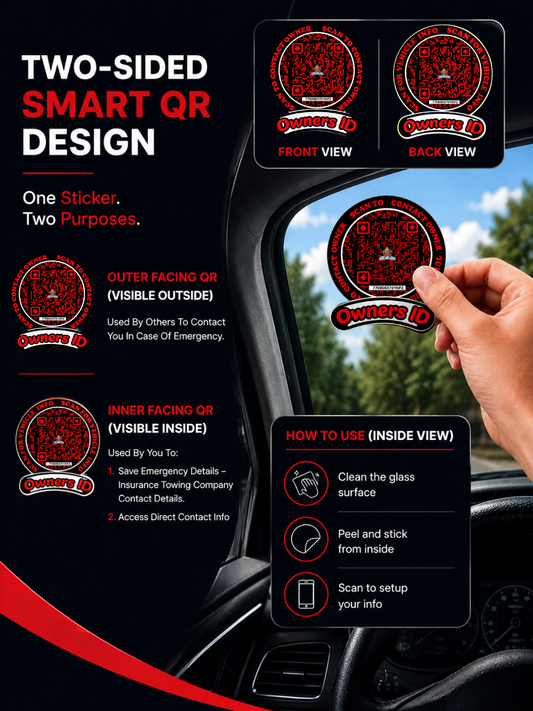 Smart Owners ID QR Car Sticker - Black Mamba Design - Red & Black(Inside Windshield) | Double-Sided QR Code | Scan to Contact Owner Without Phone Number | Emergency Contact & Vehicle Info Tag