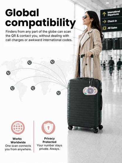 Smart Luggage Tag with QR Owners ID | Supports Global Lost & Found Recovery – Holiday Themed Peach (Pack of 2)