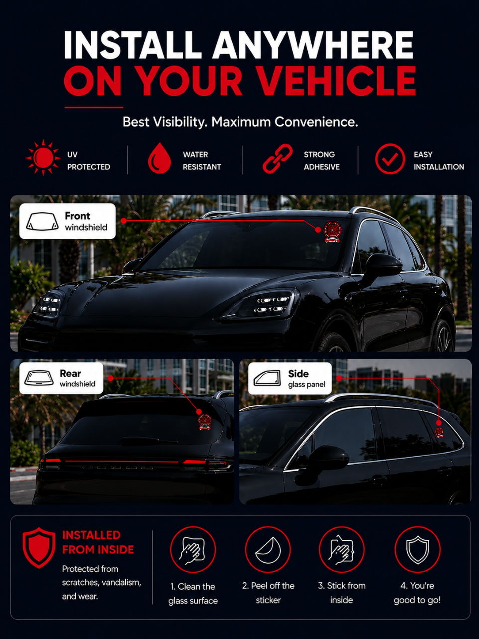 Smart Owners ID QR Car Sticker - Black Mamba Design - Red & Black(Inside Windshield) | Double-Sided QR Code | Scan to Contact Owner Without Phone Number | Emergency Contact & Vehicle Info Tag