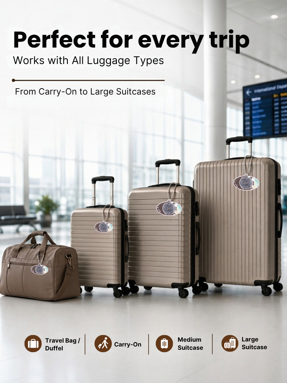 Smart Luggage Tag with QR Owner ID | Supports Global Lost & Found Recovery – Travel Themed - Brown (Pack of 2)