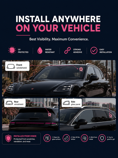 Smart Owners ID QR Car Sticker - Expression Design - Pink (Inside Windshield) | Double-Sided QR Code | Scan to Contact Owner Without Phone Number | Emergency Contact & Vehicle Info Tag