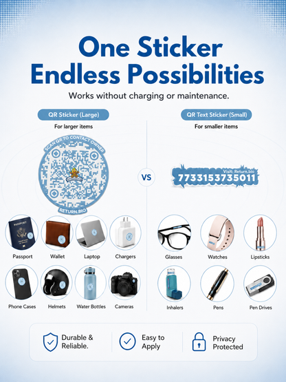 Green | Global Lost & Found recovery Smart QR stickers for every day essentials like Laptops, Phones, Wallets, Passport (Pack Of 8)