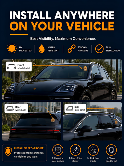 Smart Owners ID QR Car Sticker - Playful Design - Orange (Inside Windshield) | Double-Sided QR Code | Scan to Contact Owner Without Phone Number | Emergency Contact & Vehicle Info Tag
