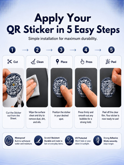 Charcoal Grey | Global Lost & Found recovery Smart QR stickers for every day essentials like Laptops, Phones, Wallets, Passport (Pack Of 8)