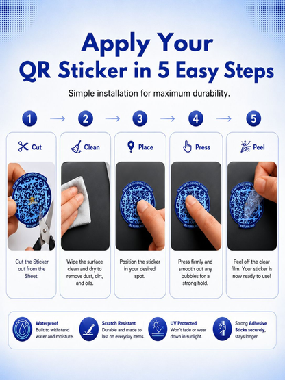 Blue Berry | Global Lost & Found recovery Smart QR stickers for every day essentials like Laptops, Phones, Wallets, Passport (Pack Of 8)