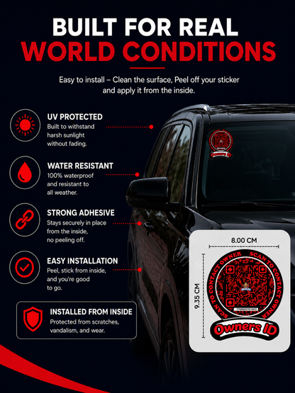 Smart Owners ID QR Car Sticker - Black Mamba Design - Red & Black(Inside Windshield) | Double-Sided QR Code | Scan to Contact Owner Without Phone Number | Emergency Contact & Vehicle Info Tag