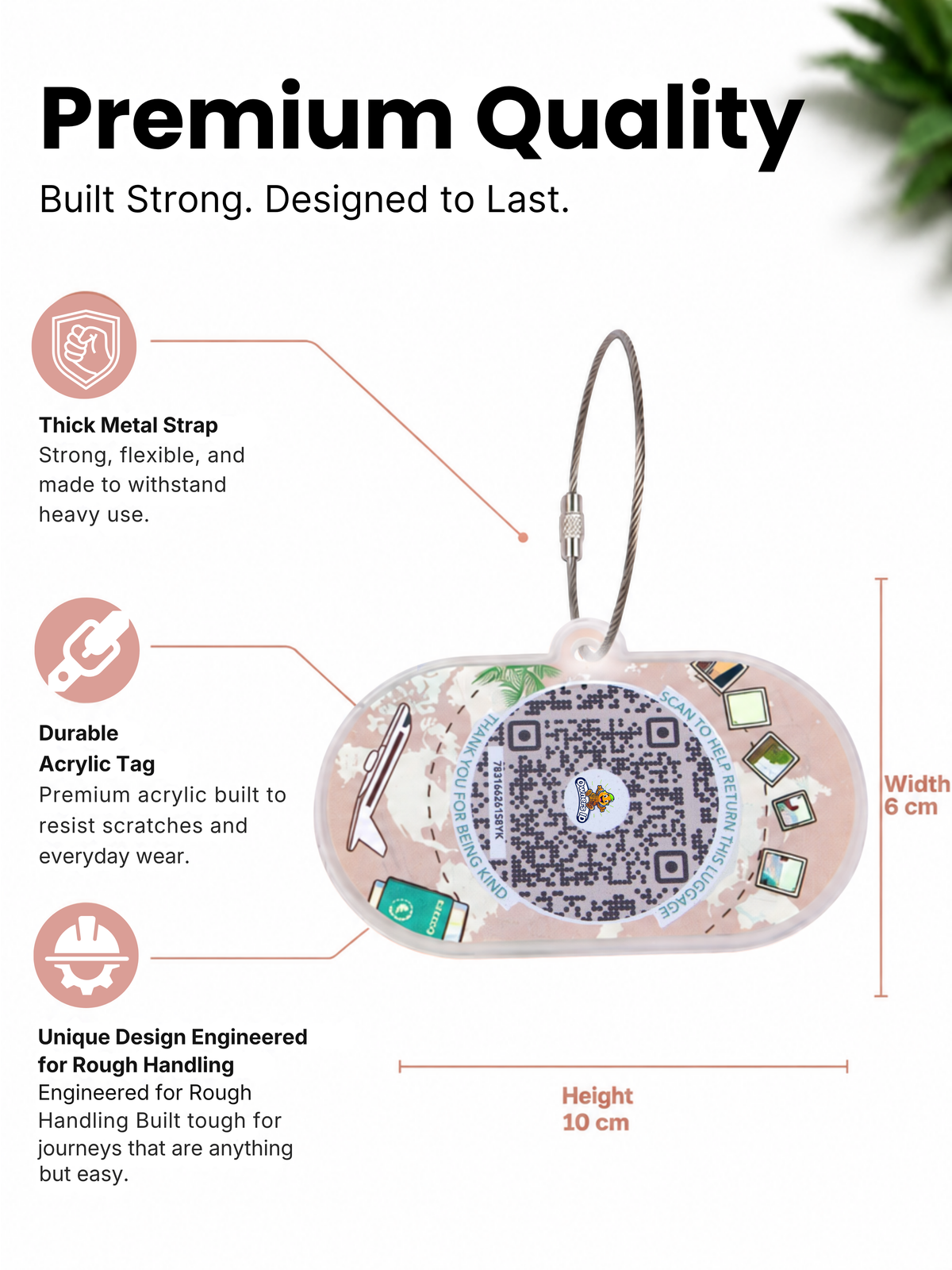 Smart Luggage Tag with QR Owners ID | Supports Global Lost & Found Recovery – Holiday Themed Peach (Pack of 2)