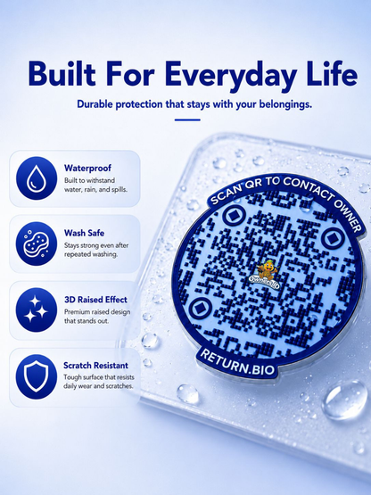 Blue Berry | Global Lost & Found recovery Smart QR stickers for every day essentials like Laptops, Phones, Wallets, Passport (Pack Of 8)