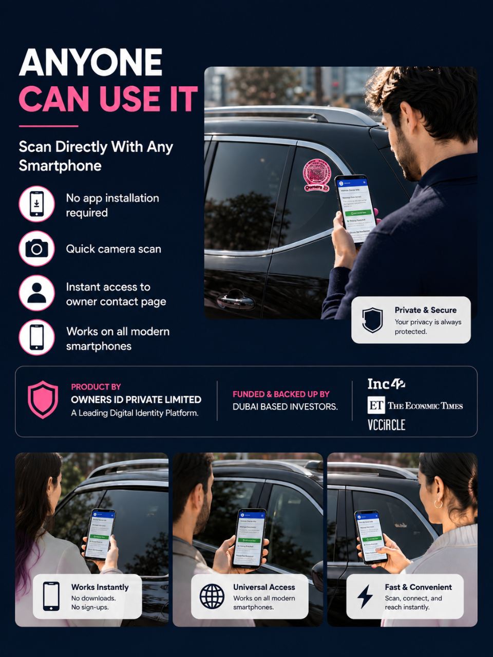 Smart Owners ID QR Car Sticker - Expression Design - Pink (Inside Windshield) | Double-Sided QR Code | Scan to Contact Owner Without Phone Number | Emergency Contact & Vehicle Info Tag