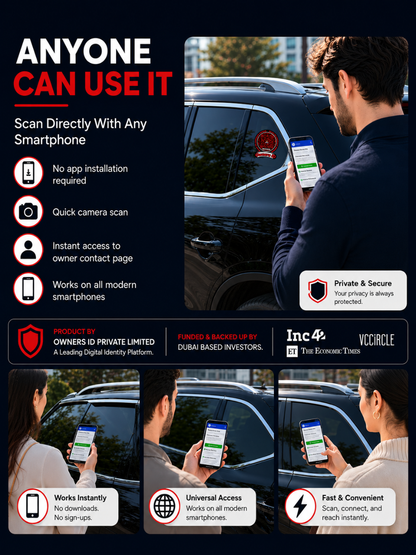 Smart Owners ID QR Car Sticker - Black Mamba Design - Red & Black(Inside Windshield) | Double-Sided QR Code | Scan to Contact Owner Without Phone Number | Emergency Contact & Vehicle Info Tag