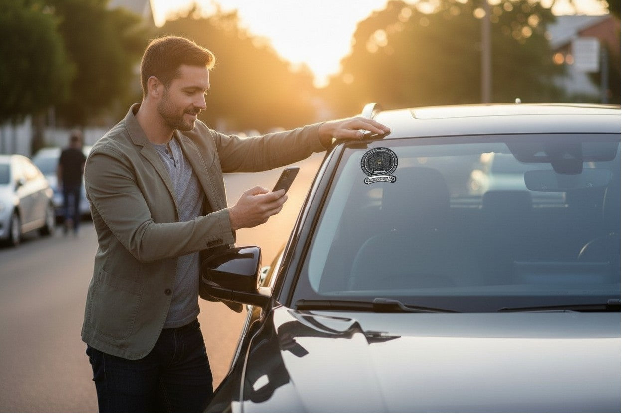 Smart Owners ID QR Car Sticker - Stealth Design (Inside Windshield) | Double-Sided QR Code | Scan to Contact Owner Without Phone Number | Emergency Contact & Vehicle Info Tag