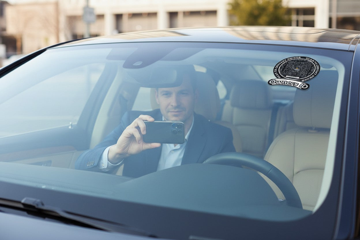 Smart Owners ID QR Car Sticker - Stealth Design (Inside Windshield) | Double-Sided QR Code | Scan to Contact Owner Without Phone Number | Emergency Contact & Vehicle Info Tag