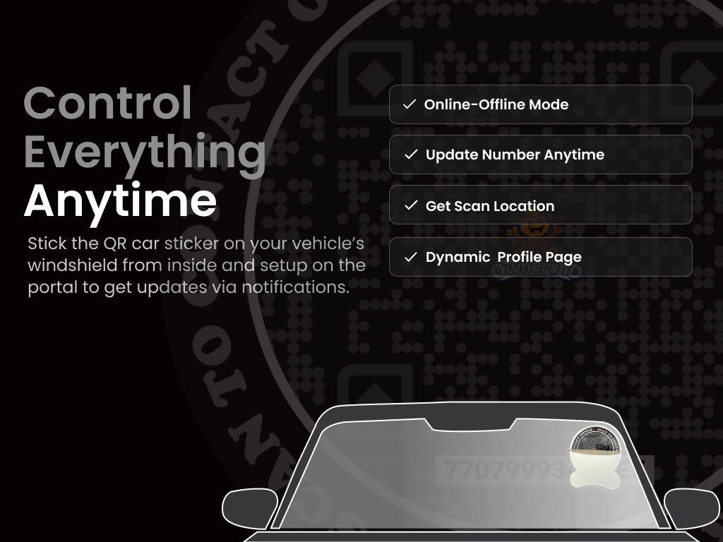 Smart Owners ID QR Car Sticker - Stealth Design (Inside Windshield) | Double-Sided QR Code | Scan to Contact Owner Without Phone Number | Emergency Contact & Vehicle Info Tag