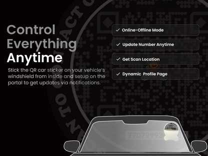 Smart Owners ID QR Car Sticker - Stealth Design (Inside Windshield) | Double-Sided QR Code | Scan to Contact Owner Without Phone Number | Emergency Contact & Vehicle Info Tag