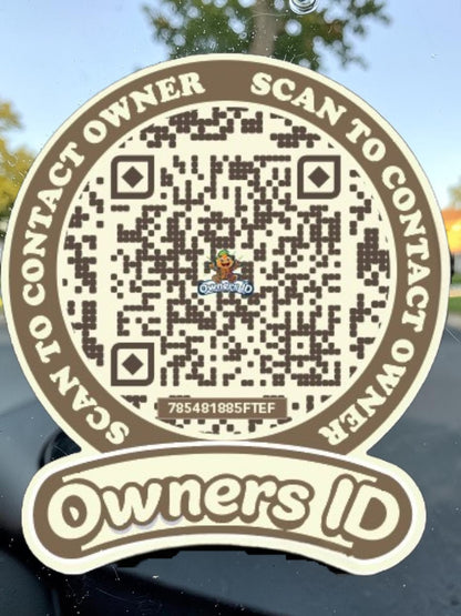 Smart Owners ID QR Car Sticker - Cookie Cream Design (Inside Windshield) | Double-Sided QR Code | Scan to Contact Owner Without Phone Number | Emergency Contact number Sticker & Vehicle Info Tag