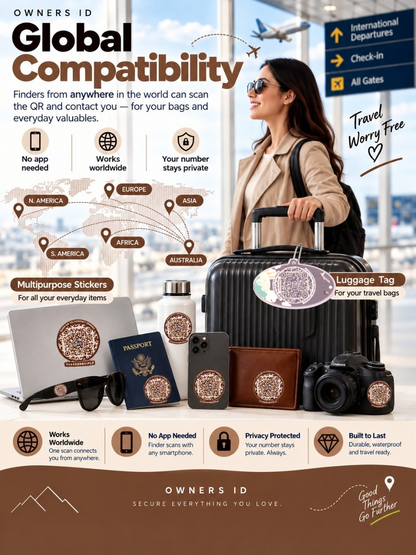 Travel Protection Combo (Solo) - Brown Luggage Tag + 8 Identical Multipurpose Sticker