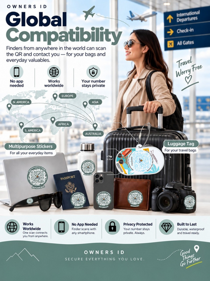 Travel Protection Combo (Solo) - Teal Luggage Tag + 8 Identical Multipurpose Sticker