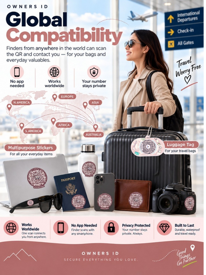 Travel Protection Combo (Solo) - Peach Luggage Tag + 8 Identical Multipurpose Sticker
