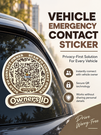 Smart Owners ID QR Car Sticker - Cookie Cream Design (Inside Windshield) | Double-Sided QR Code | Scan to Contact Owner Without Phone Number | Emergency Contact number Sticker & Vehicle Info Tag