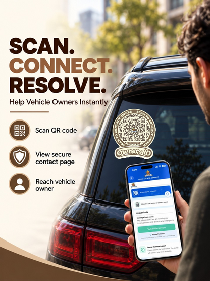 Smart Owners ID QR Car Sticker - Cookie Cream Design (Inside Windshield) | Double-Sided QR Code | Scan to Contact Owner Without Phone Number | Emergency Contact number Sticker & Vehicle Info Tag