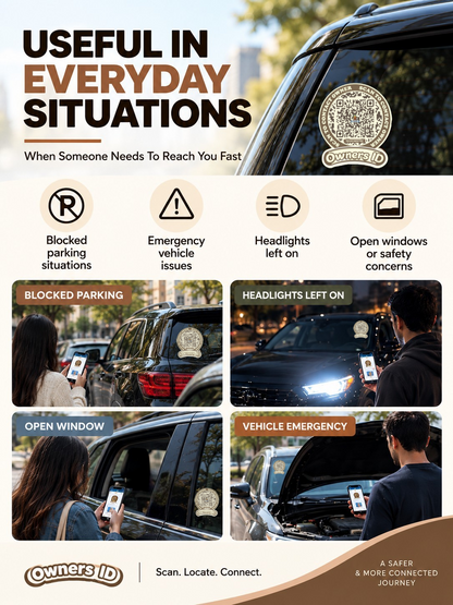 Smart Owners ID QR Car Sticker - Cookie Cream Design (Inside Windshield) | Double-Sided QR Code | Scan to Contact Owner Without Phone Number | Emergency Contact number Sticker & Vehicle Info Tag