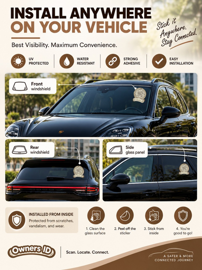Smart Owners ID QR Car Sticker - Cookie Cream Design (Inside Windshield) | Double-Sided QR Code | Scan to Contact Owner Without Phone Number | Emergency Contact number Sticker & Vehicle Info Tag