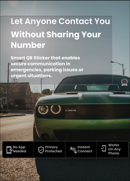 Smart Owners ID QR Car Sticker - Stealth Design (Inside Windshield) | Double-Sided QR Code | Scan to Contact Owner Without Phone Number | Emergency Contact number Sticker & Vehicle Info Tag