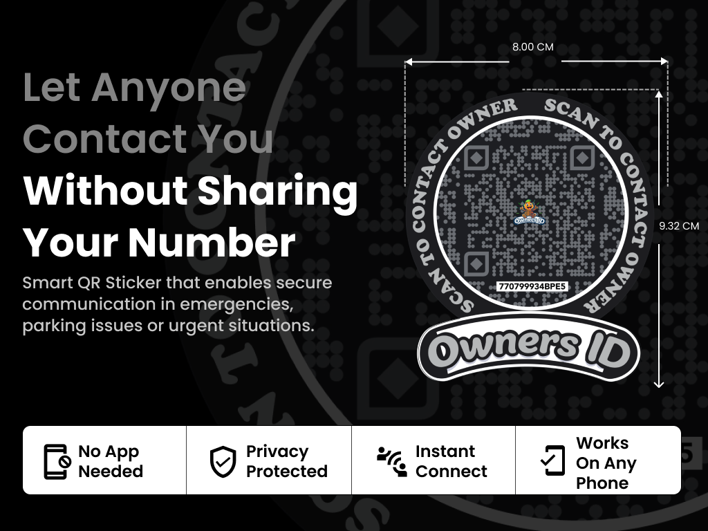 Smart Owners ID QR Car Sticker - Stealth Design (Inside Windshield) | Double-Sided QR Code | Scan to Contact Owner Without Phone Number | Emergency Contact & Vehicle Info Tag
