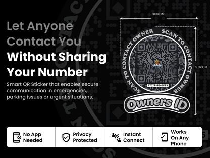Smart Owners ID QR Car Sticker - Stealth Design (Inside Windshield) | Double-Sided QR Code | Scan to Contact Owner Without Phone Number | Emergency Contact & Vehicle Info Tag