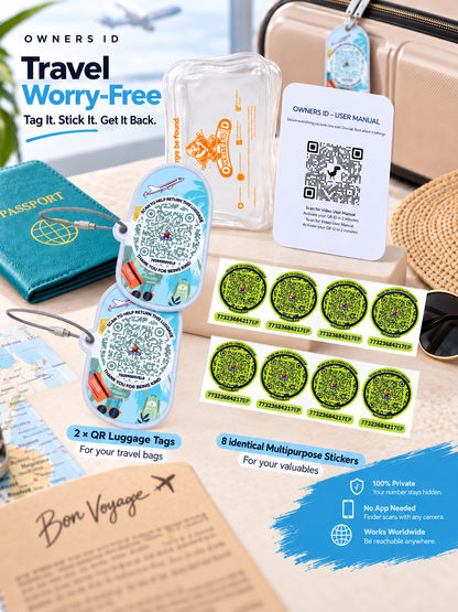 Travel Protection Combo (Solo) - Blue Luggage Tag + 8 Identical Multipurpose Sticker