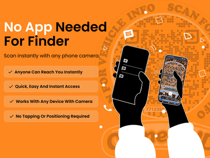 Smart Owners ID QR Car Sticker - Playful Design - Orange (Inside Windshield) | Double-Sided QR Code | Scan to Contact Owner Without Phone Number | Emergency Contact & Vehicle Info Tag