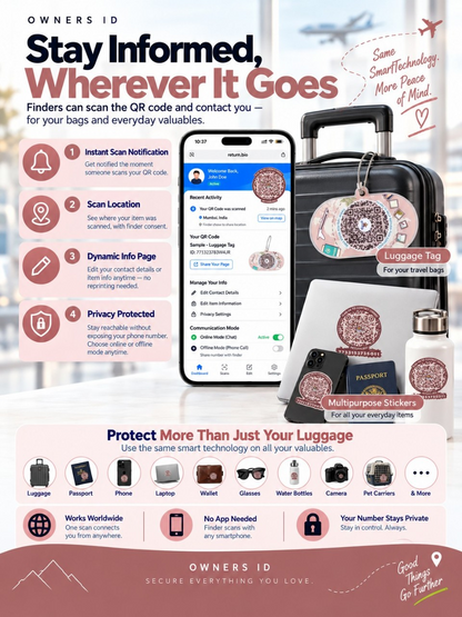 Travel Protection Combo (Solo) - Peach Luggage Tag + 8 Identical Multipurpose Sticker