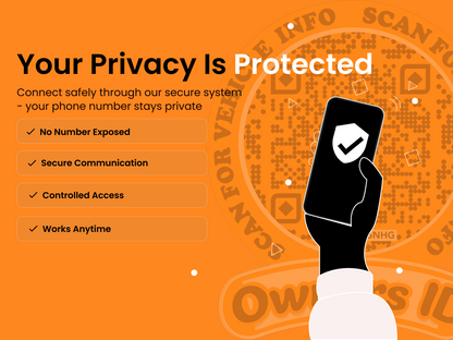 Smart Owners ID QR Car Sticker - Playful Design - Orange (Inside Windshield) | Double-Sided QR Code | Scan to Contact Owner Without Phone Number | Emergency Contact & Vehicle Info Tag
