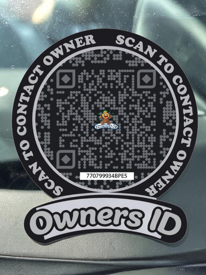 Smart Owners ID QR Car Sticker - Stealth Design (Inside Windshield) | Double-Sided QR Code | Scan to Contact Owner Without Phone Number | Emergency Contact number Sticker & Vehicle Info Tag