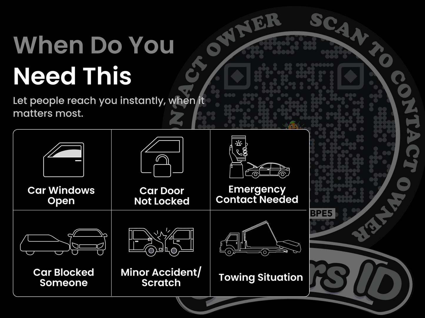 Smart Owners ID QR Car Sticker - Stealth Design (Inside Windshield) | Double-Sided QR Code | Scan to Contact Owner Without Phone Number | Emergency Contact & Vehicle Info Tag