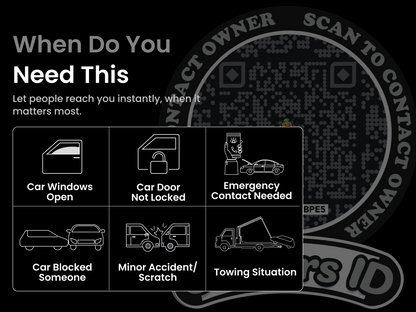 Smart Owners ID QR Car Sticker - Stealth Design (Inside Windshield) | Double-Sided QR Code | Scan to Contact Owner Without Phone Number | Emergency Contact & Vehicle Info Tag