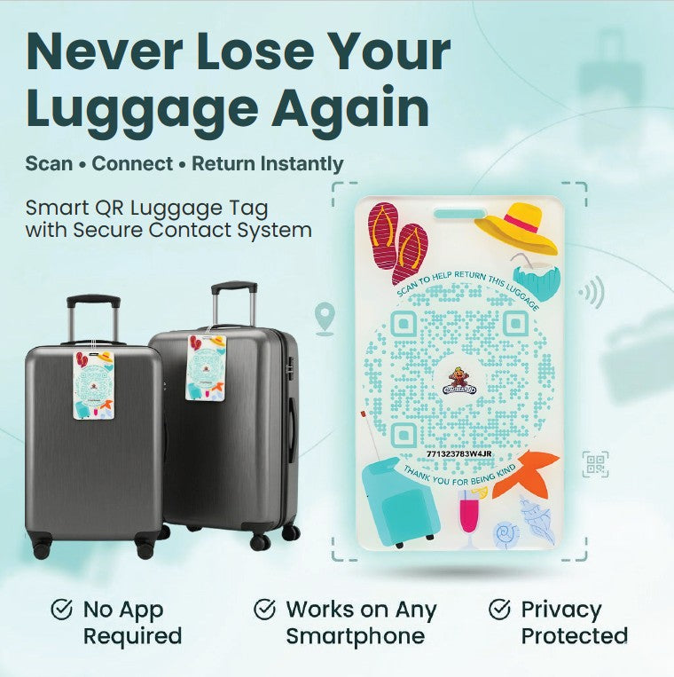qr code luggage tag teal scan to contact owner without phone number secure travel safety tag