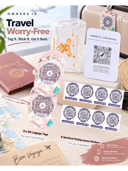 Travel Protection Combo (Solo) - Peach Luggage Tag + 8 Identical Multipurpose Sticker